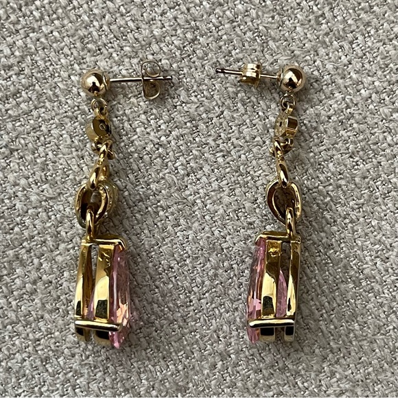 Banana Republic Pink Crystal Teardrop Earrings Gold Tone Post Back Closure - Picture 4 of 5